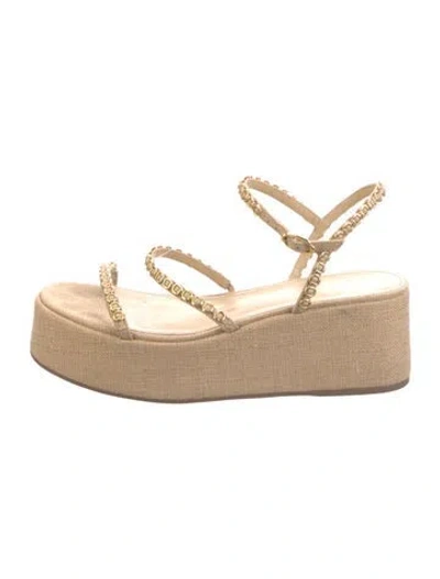 Pre-owned Larroude Raffia Chain-link Accents Sandals In Neutrals