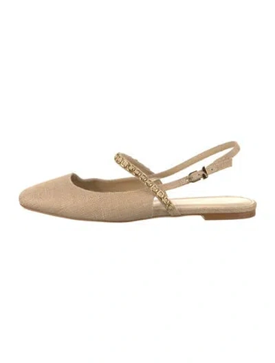Pre-owned Larroude Raffia Chain-link Accents Slingback Flats In Neutral