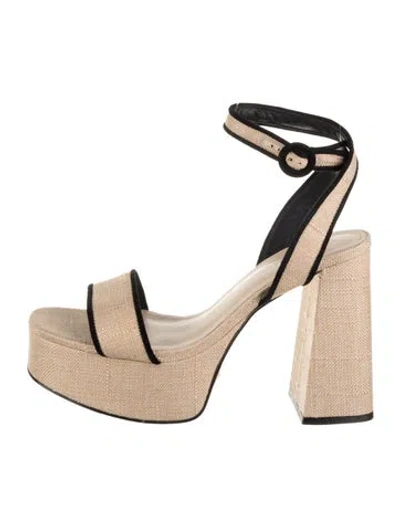 Pre-owned Larroude Raffia Colorblock Pattern Espadrilles In Neutral