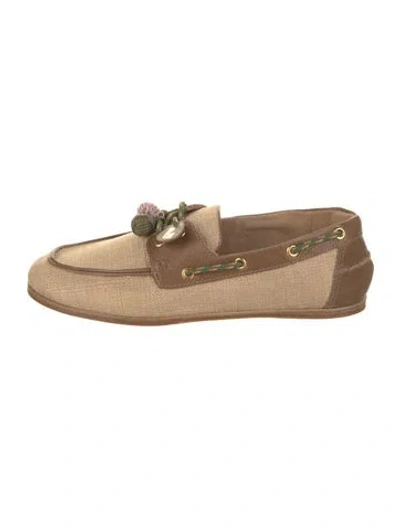 Pre-owned Larroude Raffia Colorblock Pattern Loafers In Neutral
