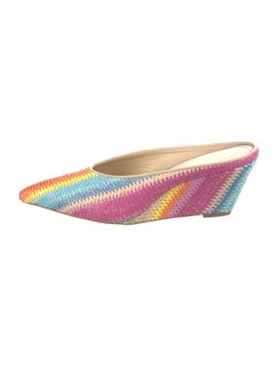 Pre-owned Larroude Raffia Colorblock Pattern Mules W/ Tags In Pink