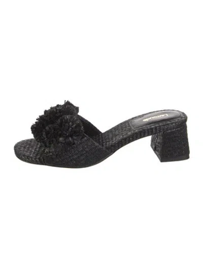 Pre-owned Larroude Raffia Colorblock Pattern Slides In Black