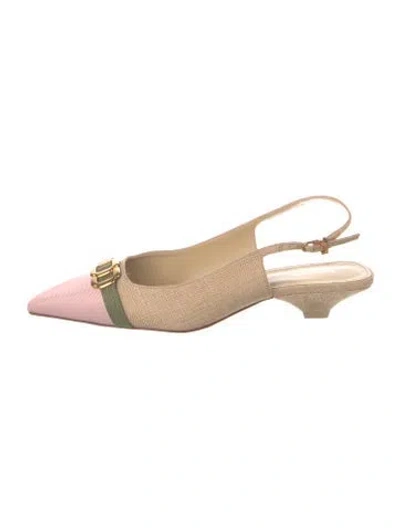 Pre-owned Larroude Raffia Colorblock Pattern Slingback Flats In Neutral
