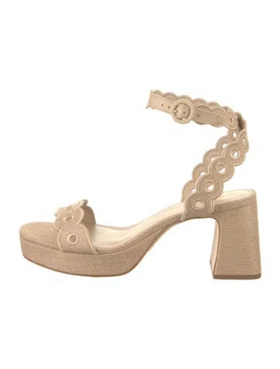 Pre-owned Larroude Raffia Cutout Accent Sandals In Neutral