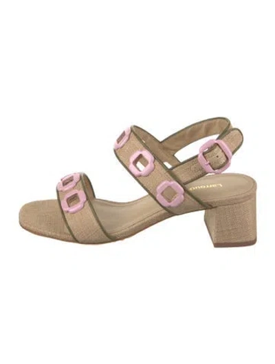 Pre-owned Larroude Raffia Cutout Accent Sandals In Neutrals