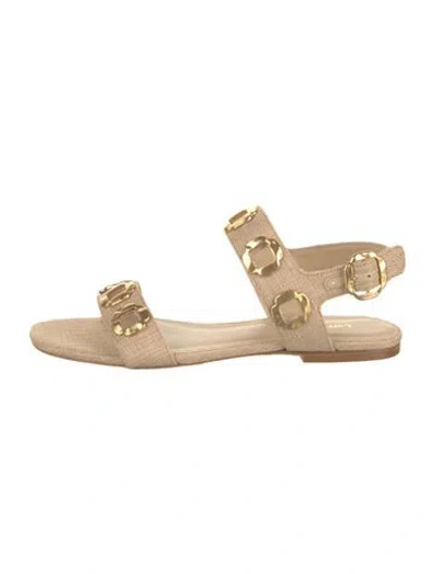Pre-owned Larroude Raffia Cutout Accent Sandals In Neutrals