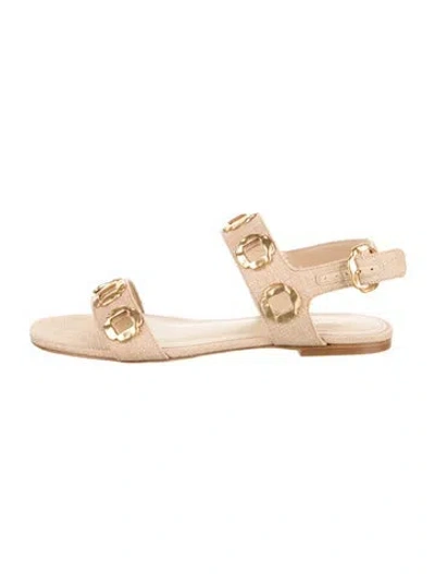 Pre-owned Larroude Raffia Cutout Accent Sandals In Neutrals