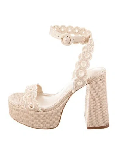 Pre-owned Larroude Raffia Cutout Accent Slingback Sandals In Neutral