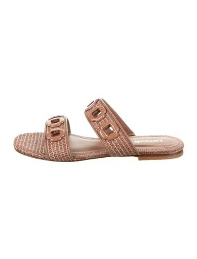 Pre-owned Larroude Raffia Eyelet Trim Slides In Brown