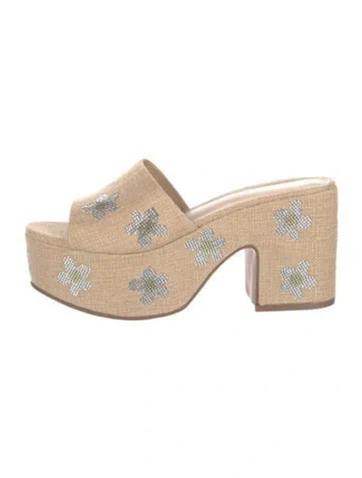 Pre-owned Larroude Raffia Floral Print Mules In Neutral