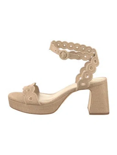 Pre-owned Larroude Raffia Lasercut Accents Sandals In Neutral