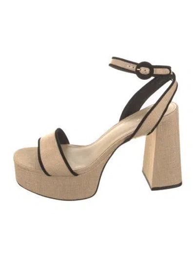 Pre-owned Larroude Raffia Leather Trim Embellishment Sandals In Neutral