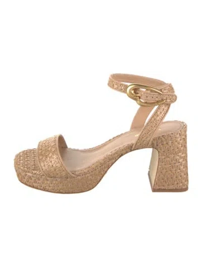 Pre-owned Larroude Raffia Leather Trim Embellishment Sandals In Neutral