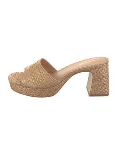 Pre-owned Larroude Raffia Leather Trim Embellishment Sandals In Neutrals