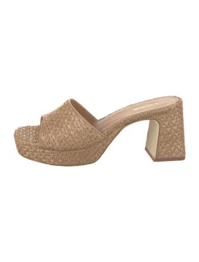 Pre-owned Larroude Raffia Leather Trim Embellishment Sandals In Neutrals