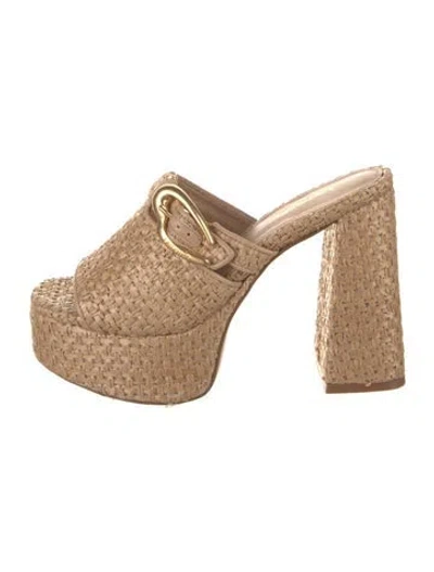 Pre-owned Larroude Raffia Leather Trim Embellishment Sandals In Neutrals
