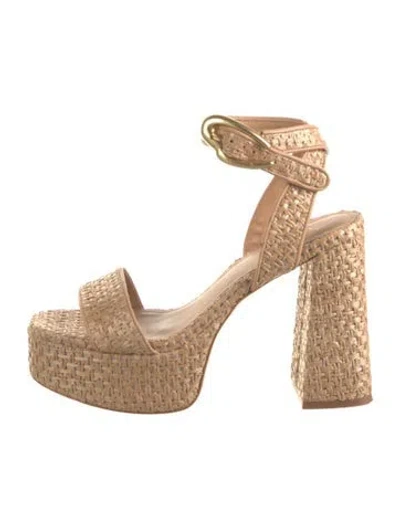 Pre-owned Larroude Raffia Leather Trim Embellishment Sandals In Neutrals