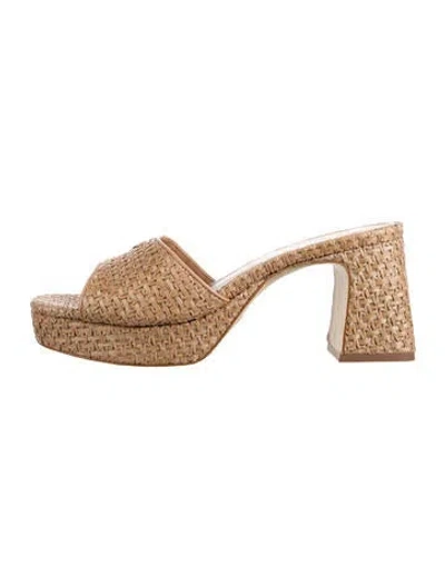 Pre-owned Larroude Raffia Leather Trim Embellishment Slides In Gold