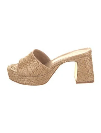 Pre-owned Larroude Raffia Leather Trim Embellishment Slides In Neutral