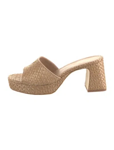 Pre-owned Larroude Raffia Leather Trim Embellishment Slides In Neutrals