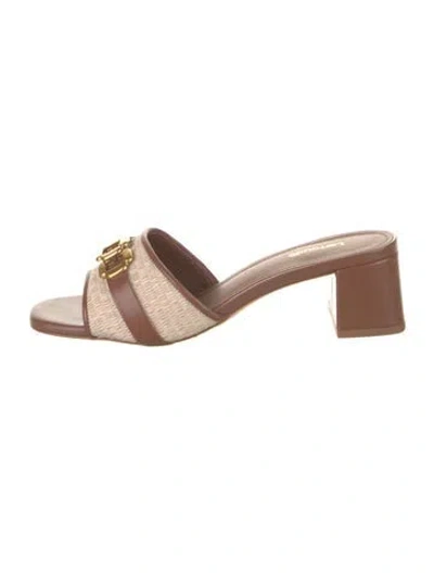 Pre-owned Larroude Raffia Leather Trim Embellishment Slides W/ Tags In Brown