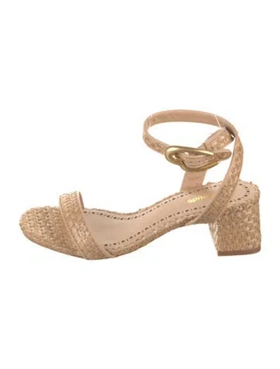 Pre-owned Larroude Raffia Leather Trim Embellishment Slingback Sandals In Neutral