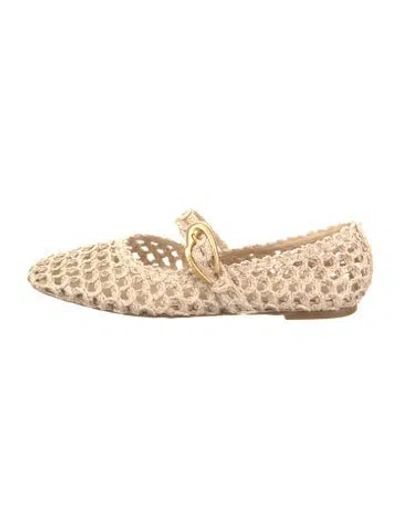 Pre-owned Larroude Raffia Mary Jane Flats In Neutral