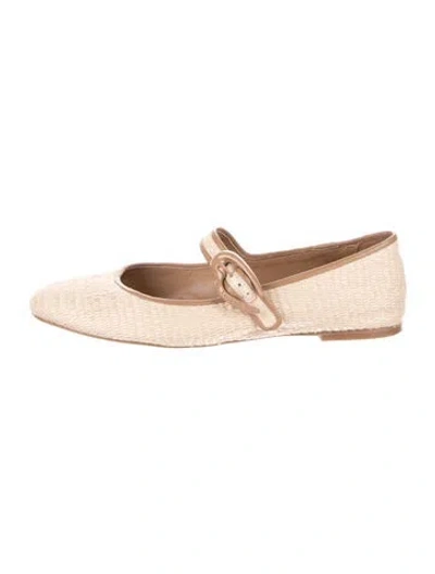 Pre-owned Larroude Raffia Mary Jane Flats In Neutral
