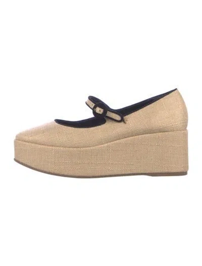 Pre-owned Larroude Raffia Mary Jane Flats In Neutrals