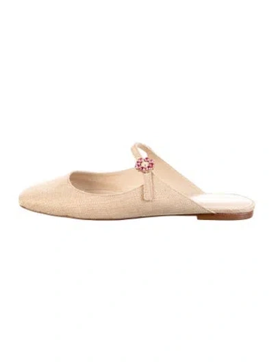 Pre-owned Larroude Raffia Mules In Neutral