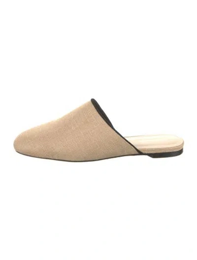 Pre-owned Larroude Raffia Mules In Neutral