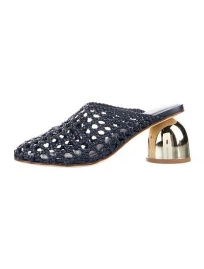 Pre-owned Larroude Raffia Patterned Mules In Blue