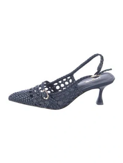 Pre-owned Larroude Raffia Patterned Pumps In Blue