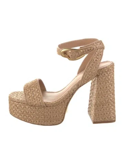 Pre-owned Larroude Raffia Patterned Sandals In Neutral