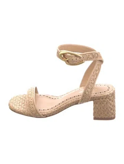 Pre-owned Larroude Raffia Patterned Sandals In Neutrals