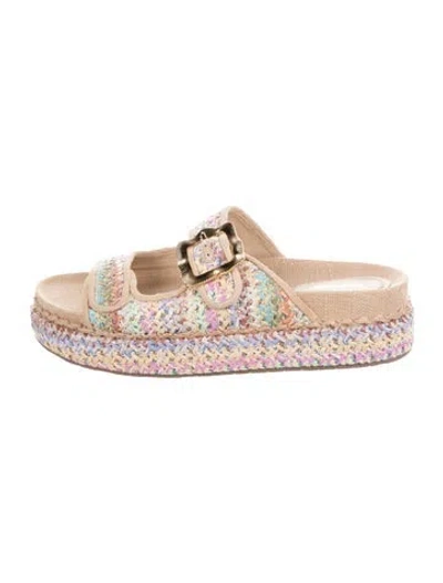 Pre-owned Larroude Raffia Patterned Slides In Multicolor