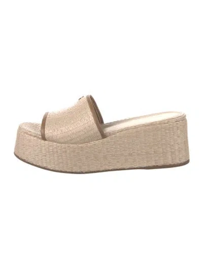 Pre-owned Larroude Raffia Patterned Slides In Neutral