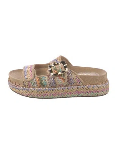 Pre-owned Larroude Raffia Patterned Slides In Neutrals