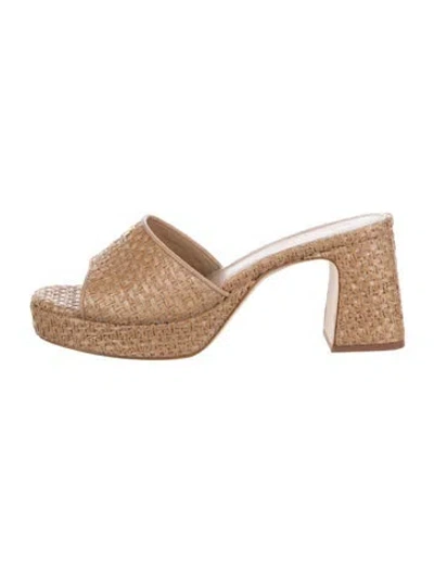 Pre-owned Larroude Raffia Patterned Slides In Neutrals
