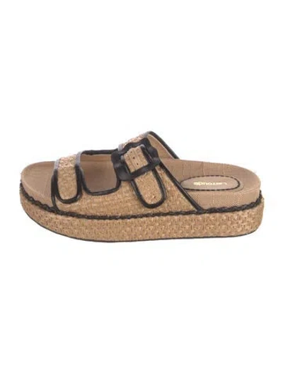 Pre-owned Larroude Raffia Patterned Slides In Neutrals