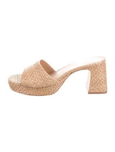 Pre-owned Larroude Raffia Patterned Slides In Neutrals