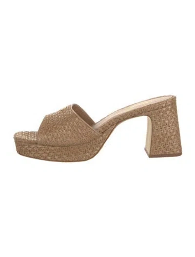 Pre-owned Larroude Raffia Patterned Slides In Neutrals