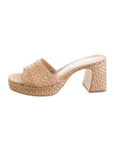 Pre-owned Larroude Raffia Patterned Slides W/ Tags In Neutrals