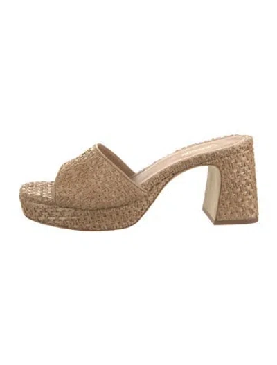 Pre-owned Larroude Raffia Patterned Slides W/ Tags In Neutrals