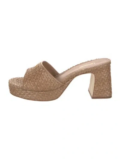 Pre-owned Larroude Raffia Patterned Slides W/ Tags In Neutrals