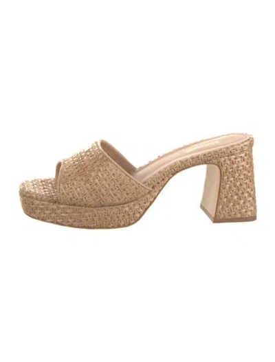 Pre-owned Larroude Raffia Patterned Slides W/ Tags In Neutrals