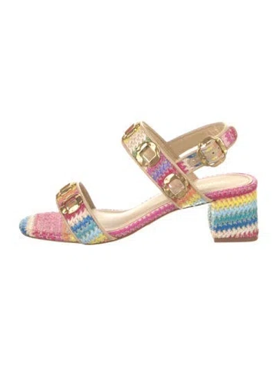 Pre-owned Larroude Raffia Printed Slingback Sandals W/ Tags In Pink