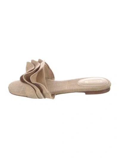 Pre-owned Larroude Raffia Ruffle Embellishment Espadrilles In Neutral