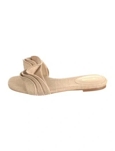 Pre-owned Larroude Raffia Ruffle Embellishment Slides In Neutrals