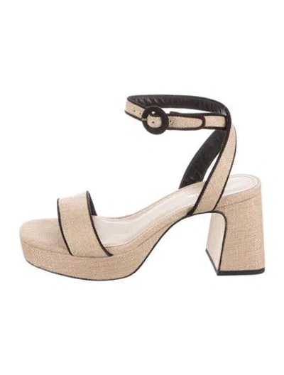 Pre-owned Larroude Raffia Sandals In Neutral